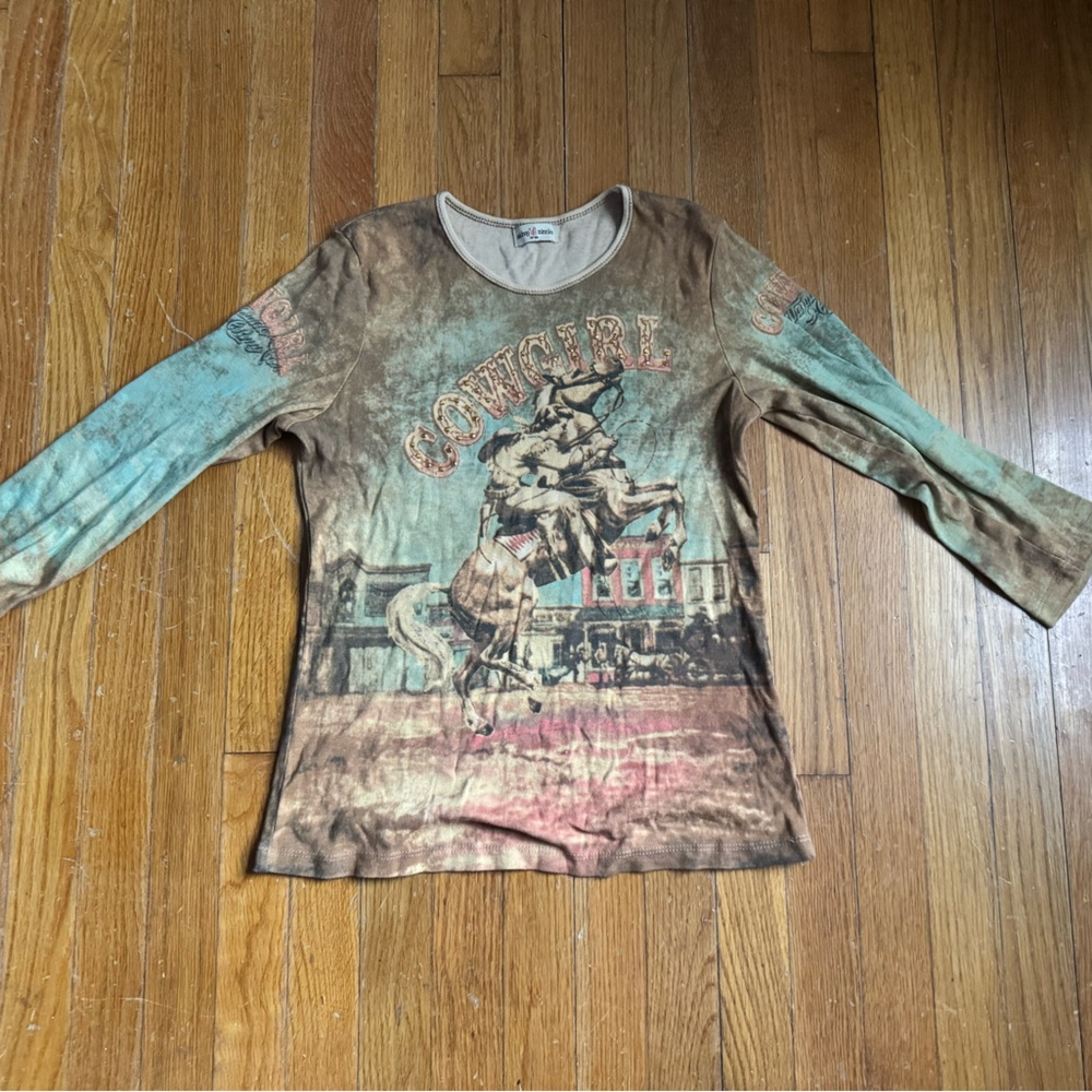 Vtg Skinny Minnie Cowgirl Tee Shirt Large
